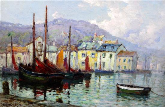 § Alfred de Breanski Jnr (1877-1957) Fishing boats at Polperro, Cornwall, 16 x 24.25in.